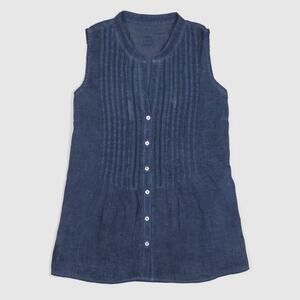 120% Lino Ladies No Sleeves Linen‎ Blouse Blue Size Small 120percento Brand New